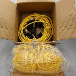 Power Phase Light String 100ft Yellow Temporary Outdoor 12/3 AWG 10 Socket